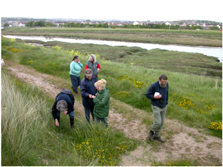 The party studying characteristic sand-dune vegetation © Kath Pryce
