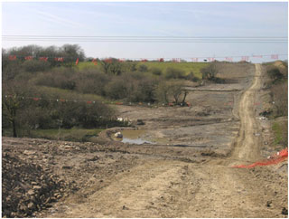 The “rich sloping meadow near the farm which had been bisected and partly destroyed by the works”. Photo: Kath Pryce, May 2007