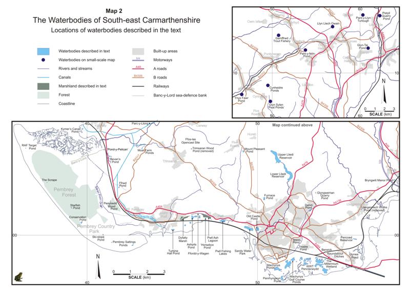 Map of water bodies in South-East Carmarthenshire